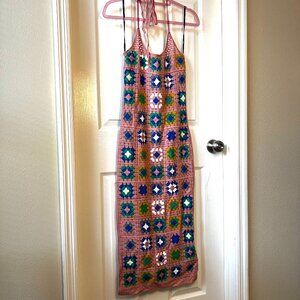 Womens Crochet Floral Cami Midi Dress Scoop Neck